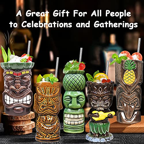 12-Piece Ceramic Tiki Mug Set for Cocktails and Parties