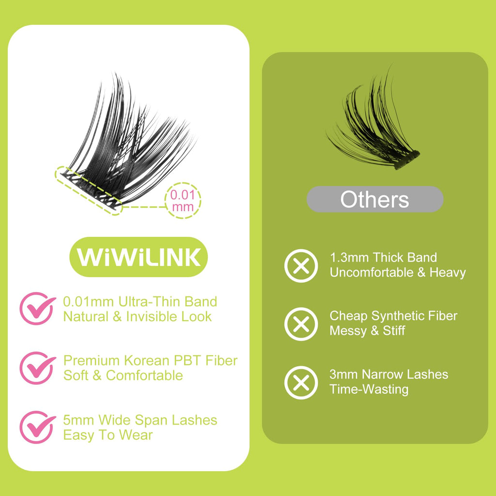 WiWiLINK Lash Clusters Fluffy DIY Lash Extension 8-16mm Wispy Eyelash Clusters D Curl Individual Eye Lashes Thick Volume False Eyelashes Mink Cluster Eyelash Extensions Thin Band for Salon, G04
