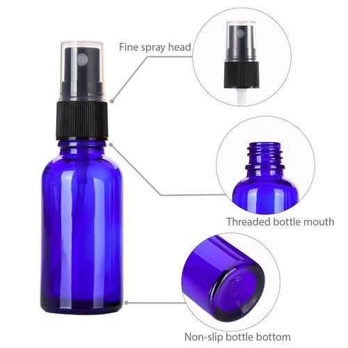 ALIFEIA 1 oz Glass Blue Spray Bottles,Small Empty Fine Mist Refillable Travel Spray Bottle for Cleaning,Perfume,Aromatherapy,Cosmetic Sprays,Hair,Essential Oils with Fine Mist Dispenser（6 Pack）