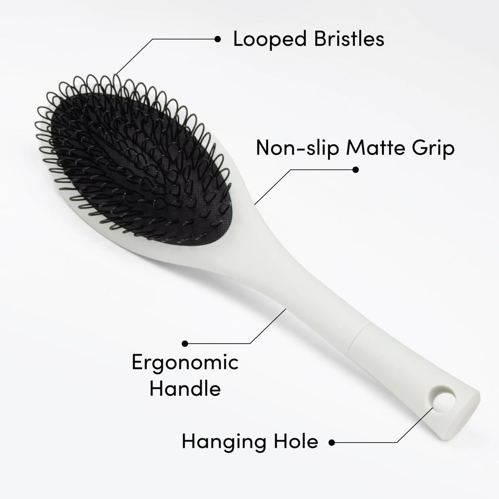 The Hair Shop Beige Loop Brush - Professional Ergonomic Detangler for Human & Synthetic Hair Extensions | Light Grey