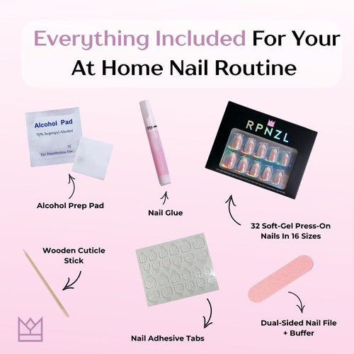 French Tip Press on Nails – French Toast | Medium Almond Shape with Glossy Glazed Finish | Salon Quality Fake Nails, 32 Nails(16 Sizes) Kit with Glue & Adhesive Tabs