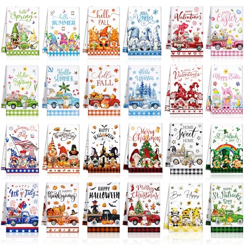 Seasonal Kitchen Towels Set - 24 Durable Microfiber Dish Towels for Holiday & Daily Use