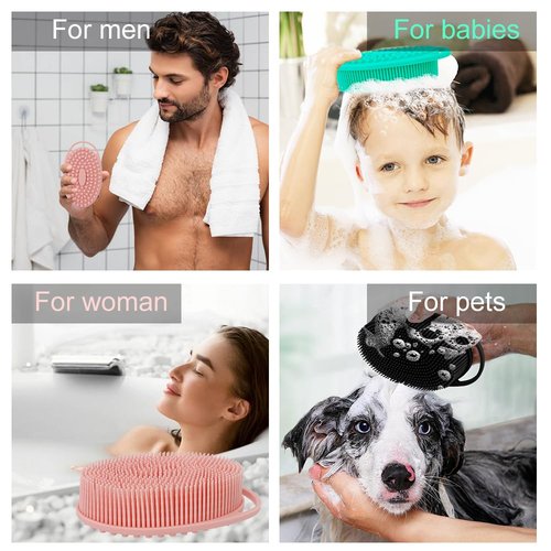 3 Pack Silicone Body Scrubber, Silicone Loofah Exfoliating Soft Body Scrubber, Silicones Body Brush Bath Shower Scrubber for Body, 2 in 1 Bath and Shampoo Wash Brush for Skin Exfoliation Men Women