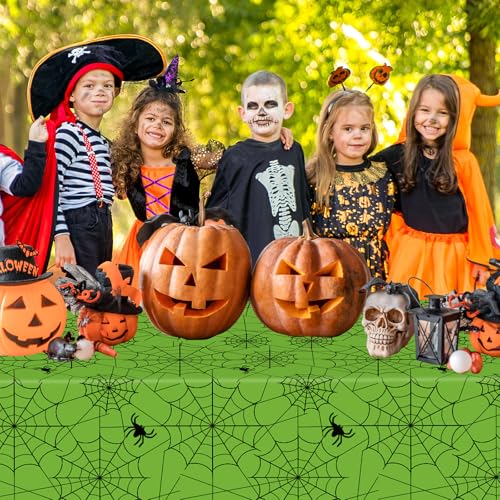 Green Halloween Spider Web Tablecloths - 2 Pack, Plastic Rectangular Table Cover for Party Decor