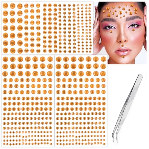 Self-Adhesive Face Gems Pearls for Makeup and Hair - 06 Orange, 591pcs