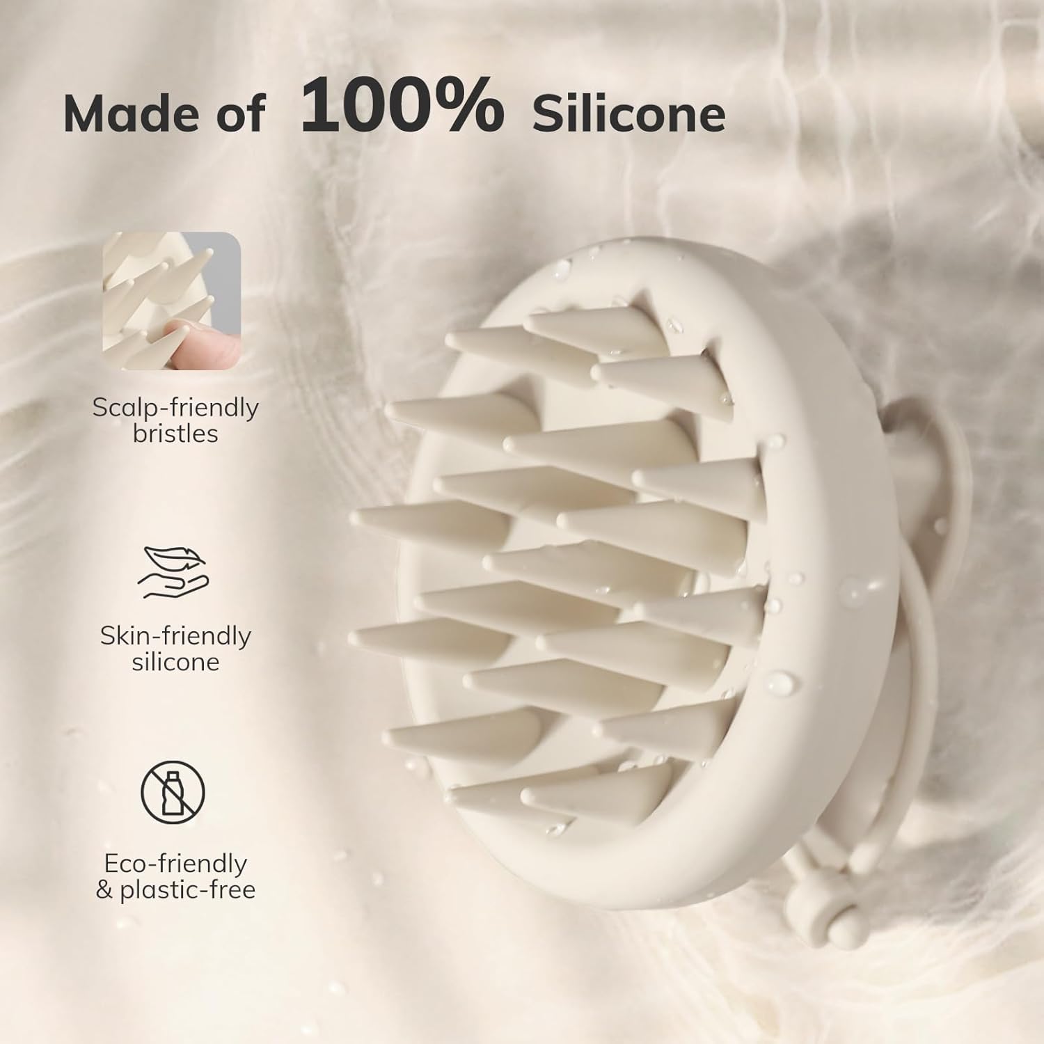 Sndyi Silicone Scalp Massager - Soft Bristle Hair Scrubber for Dandruff & Scalp Care | Oatmeal Color