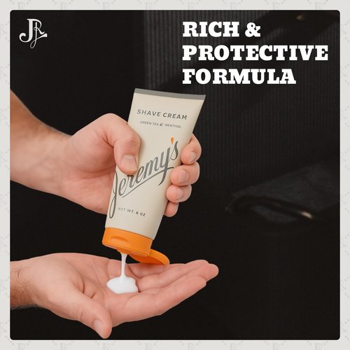 Jeremy’s Razors Shaving Cream for Men - All Natural Shave Cream With Green Tea & Menthol - Rich Lather For Face, Body, Head, Travel, Sensitive Skin & Razor Burn - Men's Grooming (Made in USA, 6 Fl Oz)