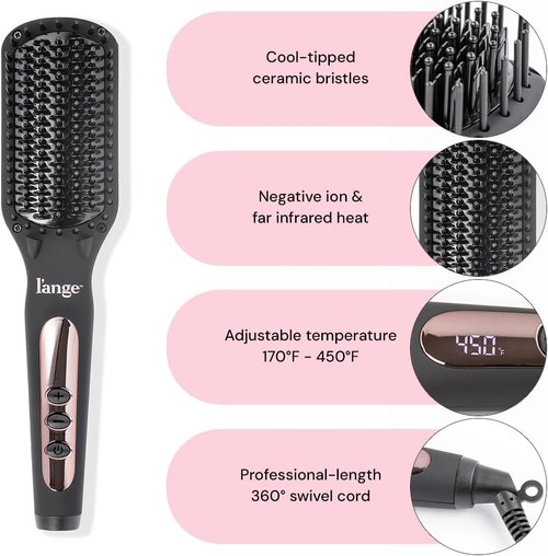 L'ANGE HAIR Le Vite Straightening Brush - Heated Tool for Smooth, Frizz-Free Hair | Dual-Voltage Ceramic Brush (Black)