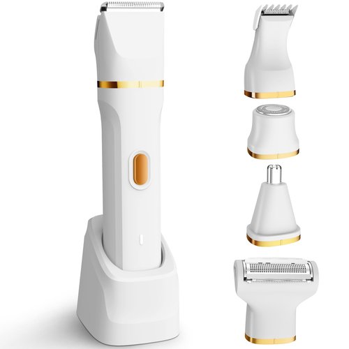 KINGTEE 5-in-1 Electric Bikini Trimmer for Women – IPX7 Waterproof Shaver, Cordless Body & Facial Razors for Women, Ceramic Blades, USB-C Rechargeable, Painless Hair Removal Kit (White)
