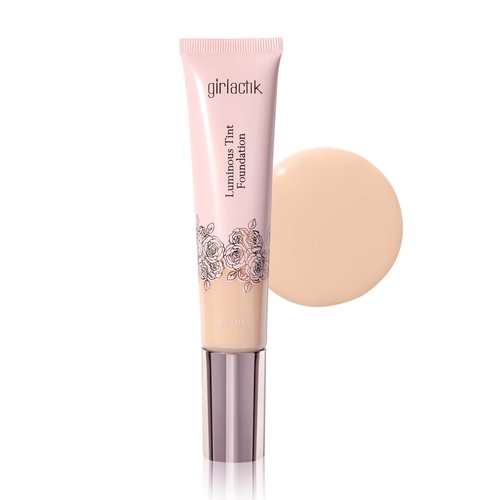 Girlactik Luminous Tint Foundation – Hydrating 2-in-1 Tinted Moisturizer & Buildable Foundation with Hyaluronic Acid, Vitamin C & Squalane – Lightweight, Natural Finish (Light, 1.35 fl oz.)