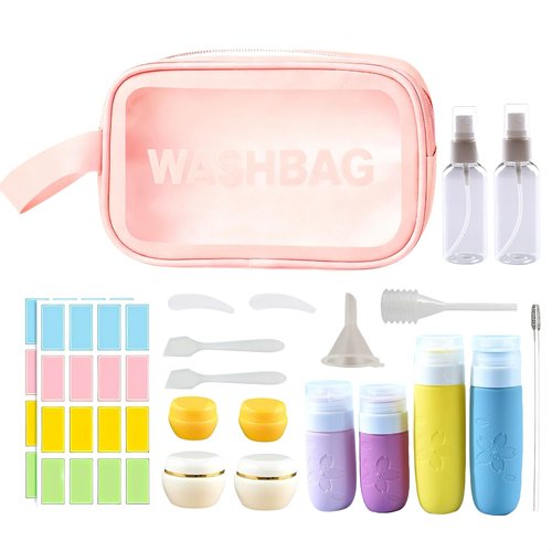 NAICHA Travel Cosmetic Case Toiletry Bag with Zipper Refillable Silicone Kit Toiletry Bottles、Squeeze Toiletry Bottles Leakproof Accessories for Toiletries Shampoo Lotion Body Wash (BPA Free)