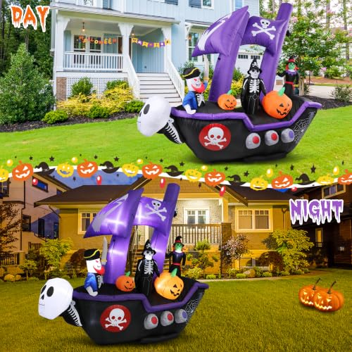 7.78FT Pirate Ship Inflatable Halloween Decor with LED Lights Outdoor