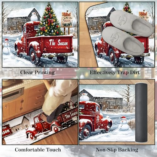 Christmas Kitchen Rugs Set with Non-Slip Washable Mat and Mouse Pad - Holiday Home Decor