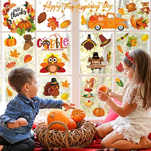 Thanksgiving Window Clings Set - Fall Decor Stickers for Windows - 145PCS - Variation: Thanksgiving