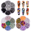 Halloween Nail Art Sequins Set - 3 Boxes of Skull, Pumpkin, Ghost & Spider Shapes - Variation B