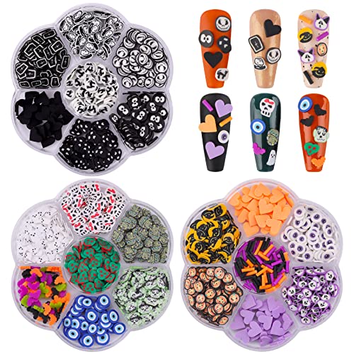 Halloween Nail Art Sequins Set - 3 Boxes of Skull, Pumpkin, Ghost & Spider Shapes - Variation B