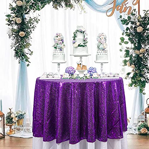 Purple 48-Inch Sequin Round Tablecloth for Wedding Party Decor