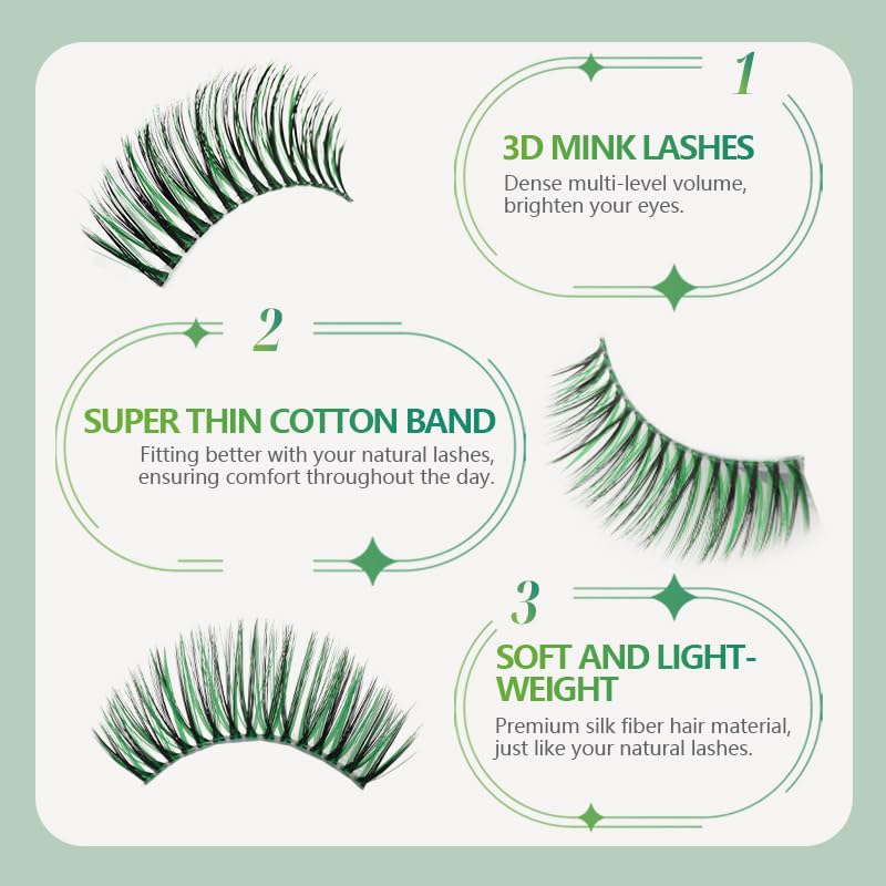 Green False Eyelashes 3D Individual Fluffy Lash Clusters - NATUHANA