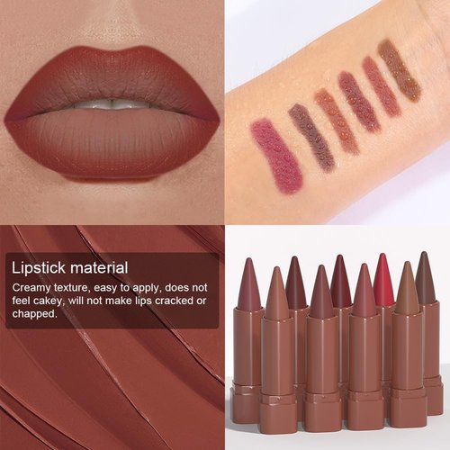 **Evpct 3Pcs Matte Lipstick & Lip Liner Set - Long Lasting Waterproof Ombre Effect in Red, Reddish Nude & Brown**