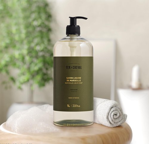 Fer A Cheval Marseille Liquid Soap - Verbena Scented Hand and Body Wash with Shea Butter | 1L / 33.8 fl oz