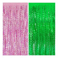 Pink Green Wavy Foil Curtain Backdrop - Birthday Party Decorations - 2 Pack