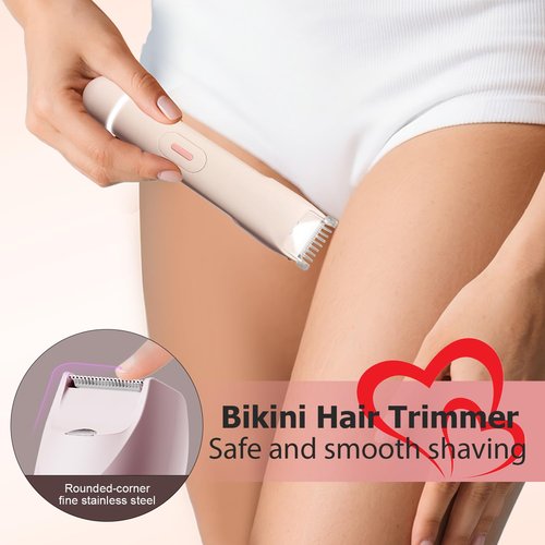 2 in 1 Bikini Trimmer for Women, Led Electric Dual Head Shaver Women, Rechargeable & Waterproof, Painless for Sensitive Skin, Electric Bikini Trimmer for Bikini Line & Pubic, Legs, Face, Underarms