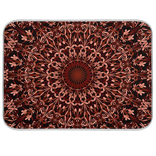 Super Absorbent Microfiber Dish Drying Mat 24x18 Inches - Boho Mandala Maroon Variation
