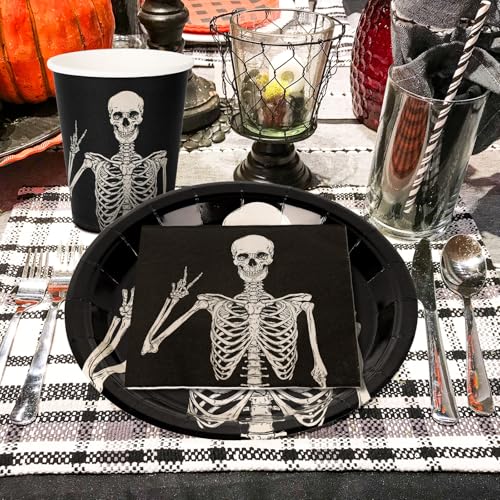 Halloween Skeleton Disposable Tableware Set for 25 Guests - Plates, Cups, Napkins, Cutlery
