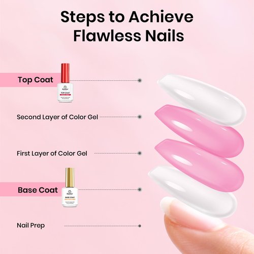 Beetles 15ml Gel Base and Top Coat Set HEMA Free, TPO Free Top Coat Gel Nail Polish & Base Clear Glossy Long Lasting No Wipe Soak Off Upgraded Safe Low-Sensitivity, No More Damaged Gifts for Women