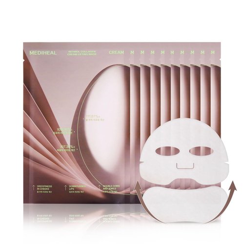 Mediheal Retinol Collagen Cream Lifting Mask - Anti-Aging V Line Treatment (10 Count) for Smooth Skin