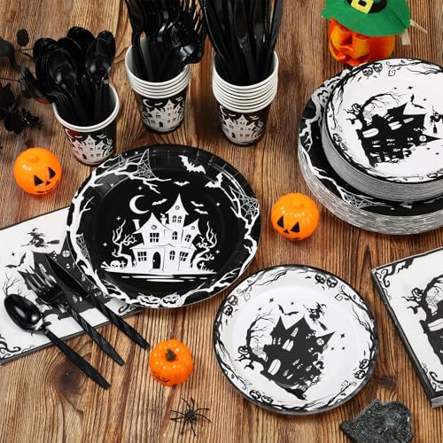 Halloween Party Supplies Set for 50 Guests - Plates Cups Napkins Cutlery Halloween Decorations