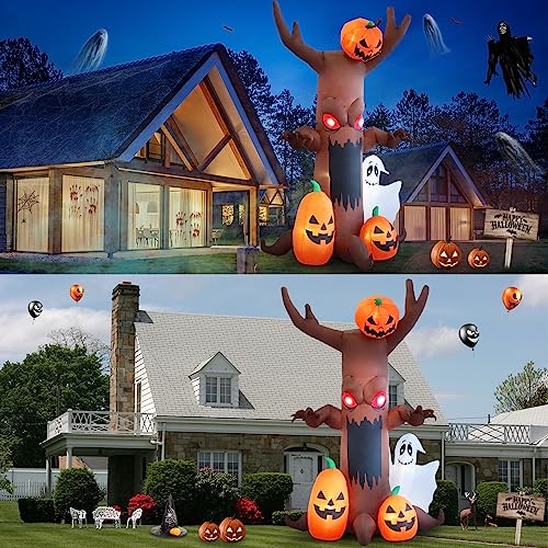 9ft Ghost Pumpkin Halloween Inflatable Decoration with LED Lights for Outdoor Yard Garden