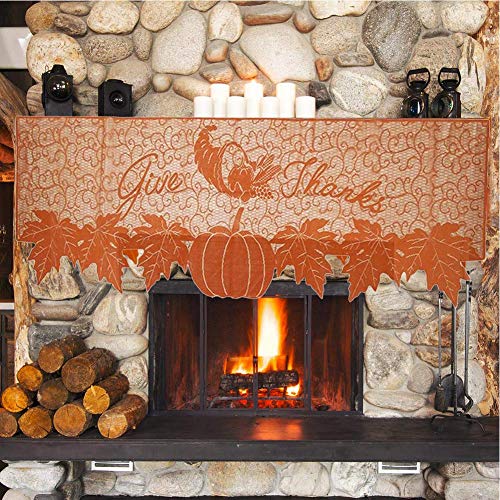 Thanksgiving Fireplace Scarf 20x60 Inch Pumpkin & Leaf Lace Table Runner - Fall Decor
