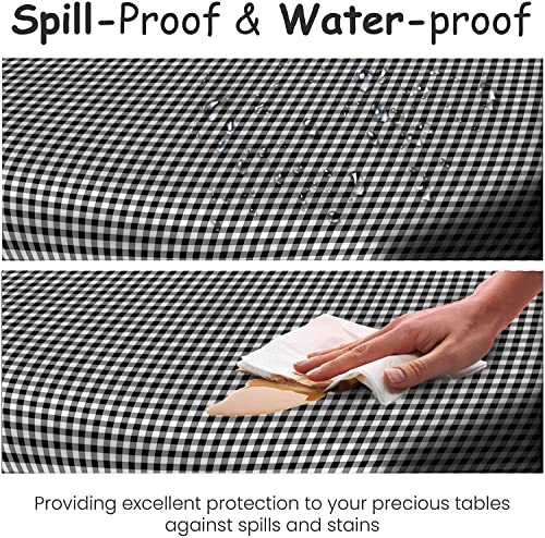 Checkered Black Round Plastic Tablecloth 84 Inch - Disposable Party Cover - Variation of THIS listing