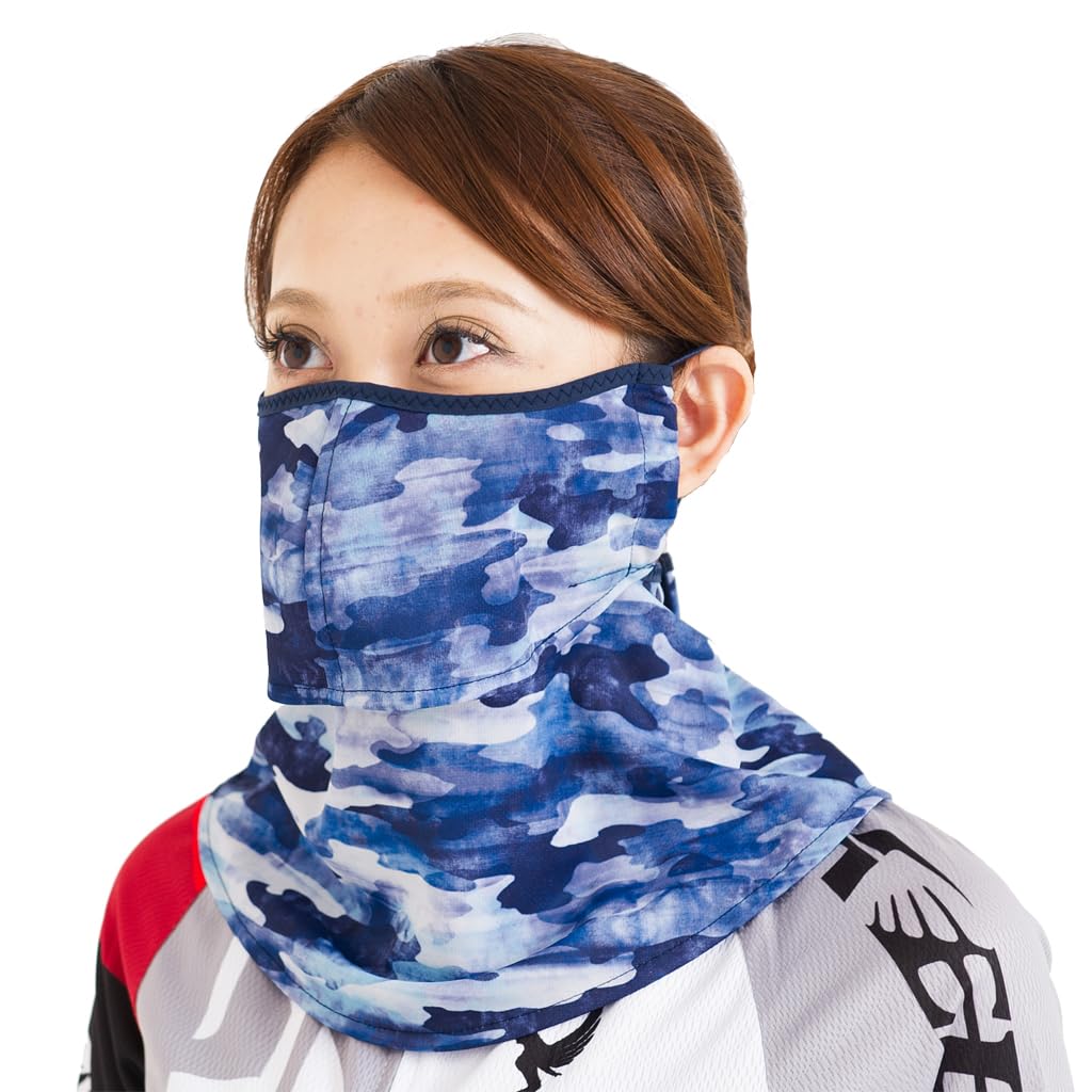 YAKeNU UV CUT MASK, Fabric Face Cover for Outdoor, Breathable Neckwear, Yake-nu Fit (575 Blue & Navy Camouflage)