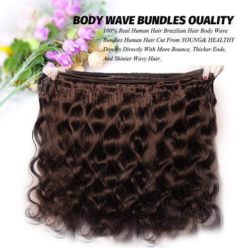 ALLRUN Brown Body Wave Bundle Human Hair 16 Inch Hair Weave Human Hair 1 Bundle 10A 100% Unprocessed Brazilian Remy Virgin Raw Hair Extensions 4# Color Reddish Brown