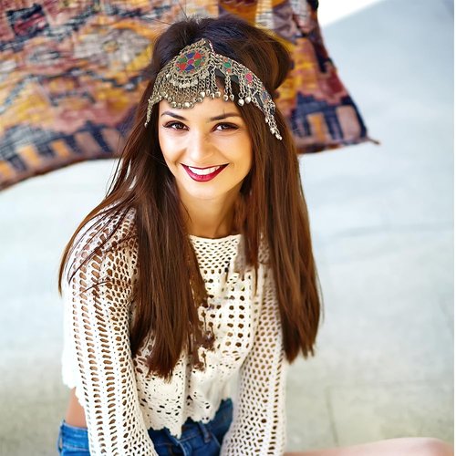 Duel On Jewel Ertuğrul Halima Turkish Kayi Tribal Afghan Kuchi Headpiece with Antique Finish Beads, Multicolor Stones, and Medallion Centerpiece - Costume Party Belly Dancing Gifts - Turkman Afghan