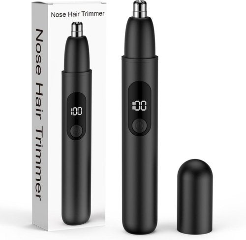 Smity Nose Hair Trimmer - Rechargeable Cordless Dual Edge Blades with LED Light | Painless Grooming Tool for Men & Women (Black)