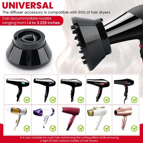 Skiennix Hair Dryer Diffuser - Adjustable Attachment for Curly & Wavy Hair | 1.4" to 3.2" Black