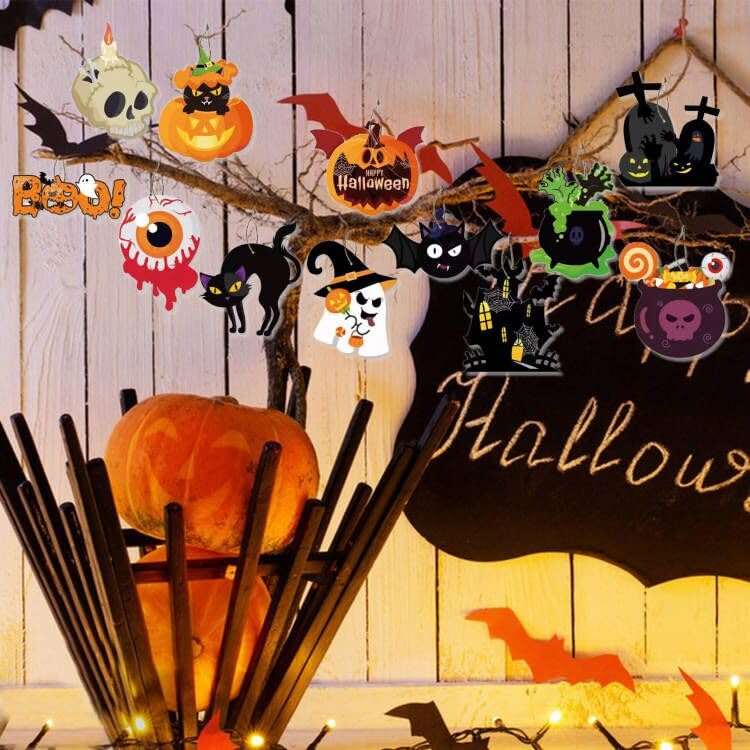 Halloween Tree Ornaments Set - Scary Pumpkins, Ghosts, Skulls & Bats for Party Decor