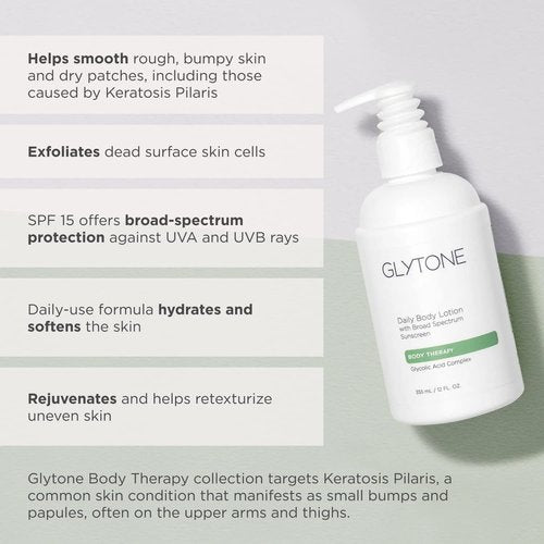 Glytone Daily Body Lotion with SPF 15 - Broad Spectrum Moisturizer with Glycolic Acid & Shea Butter - 12 oz