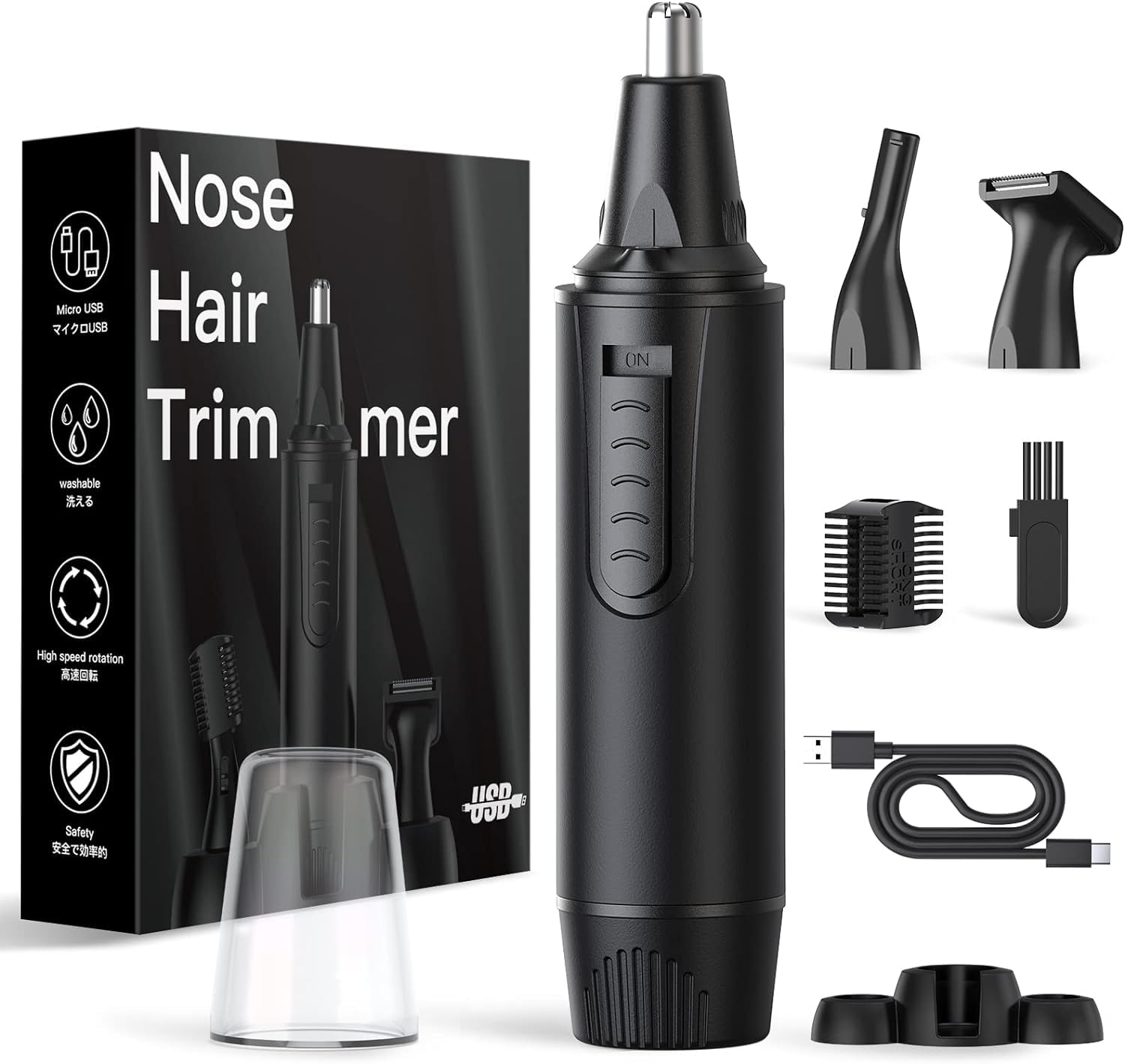 XOOMRSCP Nose Hair Trimmers for Men，Rechargeable Hair Trimmer 3 in 1 Painless Multifunctional Ear and Nose Hair Trimmer with IPX7 Waterproof Dual Edge Blades (Ink Black)