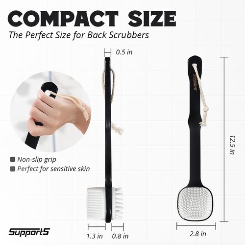 Silicone Body Scrubber for All Skin Types Dual Sided Silicone Brush for Full Body Deep Cleansing and Exfoliation, Ergonomic White Back Scrubber
