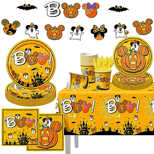 142pcs Halloween Mouse Party Tableware Set - Plates Napkins Cups for Kids & Baby Shower