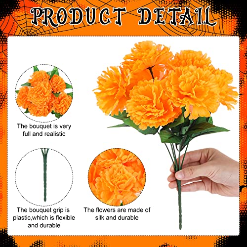 Artificial Marigold Flowers Bulk 8 Pack Halloween Day of the Dead Decorations - Orange
