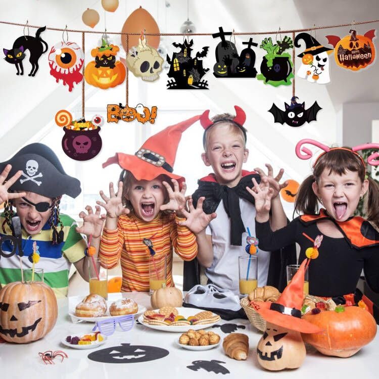 Halloween Tree Ornaments Set - Scary Pumpkins, Ghosts, Skulls & Bats for Party Decor