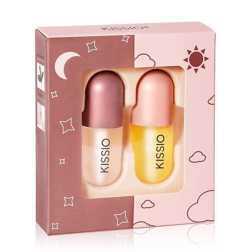 KISSIO Lip Plumper Set - Natural Moisturizing Lip Care Gloss for Day & Night Use (2PCS)
