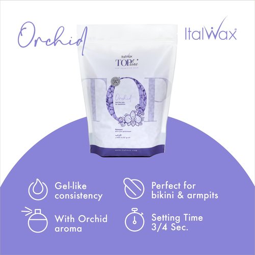 Italwax Top Line Orchid Hard Wax Beads 1 lb (450 g) – Transparent Fast-Setting Jelly Wax with Floral Fragrance for Bikini & Underarms, Strong Grip, Professional Use – Made in Italy