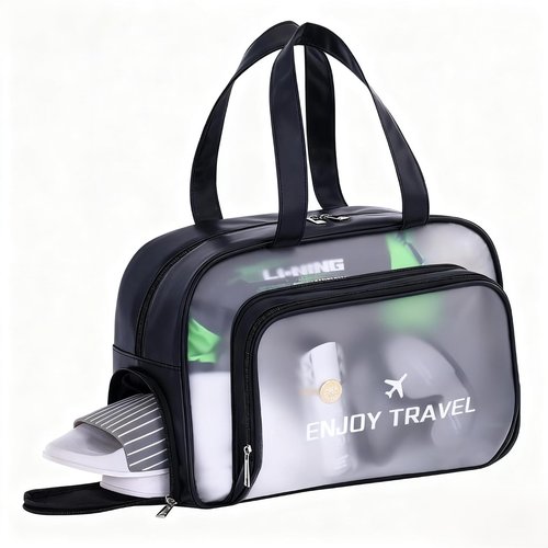 LENHAAYU Waterproof Travel Toiletry Bag with Shoe Compartment – Large Capacity Clear PVC Tote Bag, Makeup Cosmetic Organizer Bag for Travel Toiletries Accessories Black
