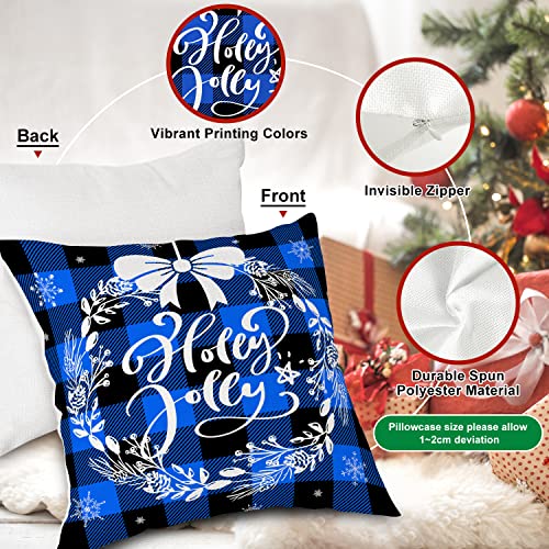 Blue Christmas Throw Pillow Covers Set of 4 26x26 Holiday Farmhouse Decor
